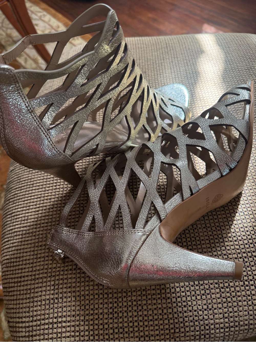 Isola Metallic Gold Strappy Cutout Heels - Picture 8 of 8